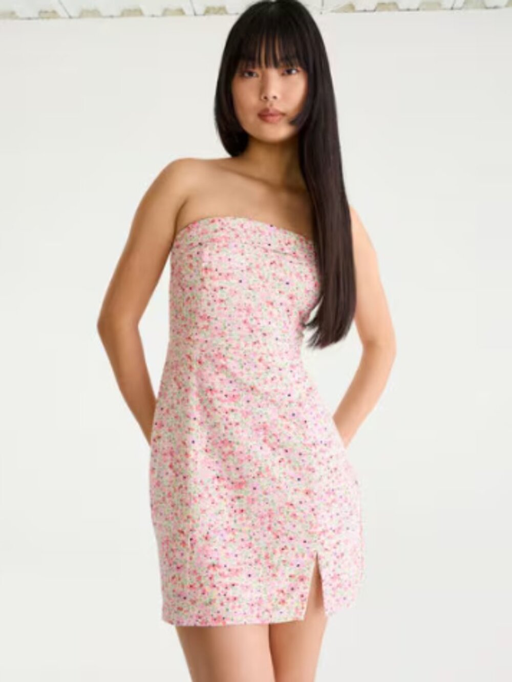 Aeropostale Pink Floral Strapless Mini Dress Size Small Y2K Cottagecore